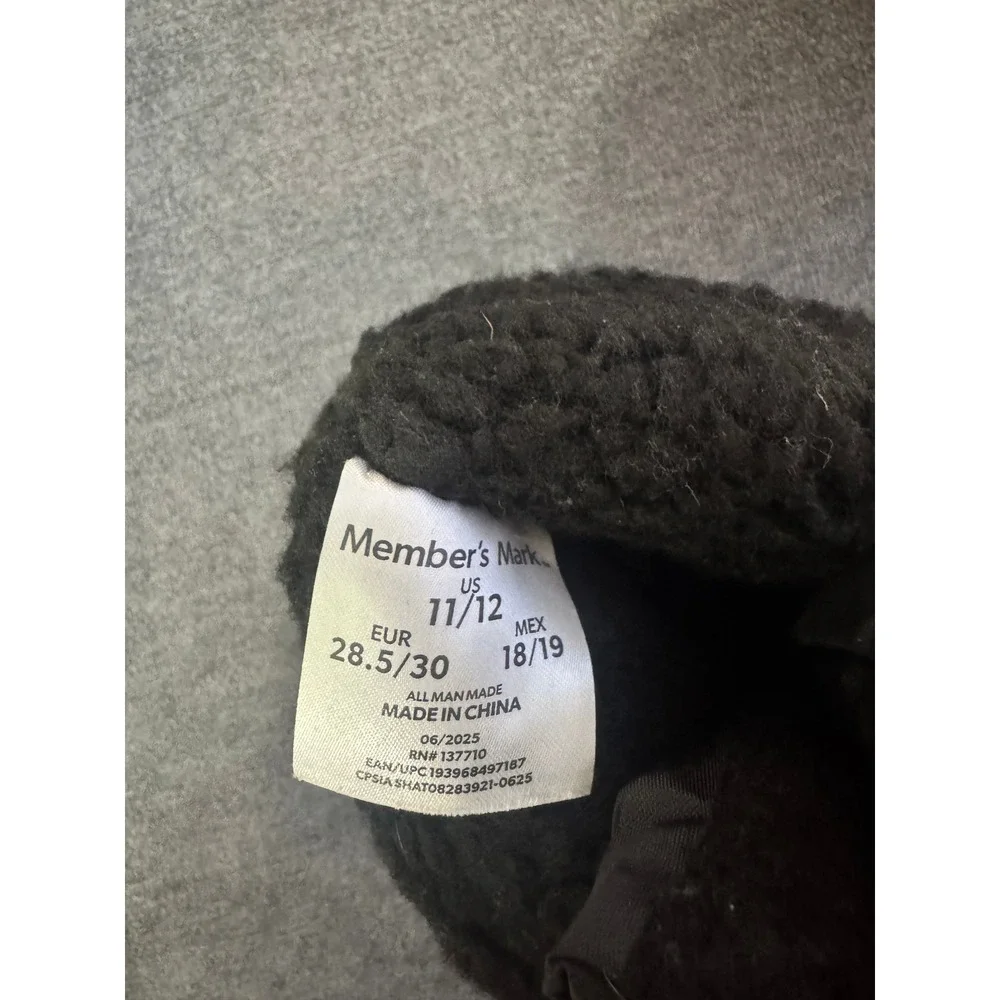 Members Mark Kids Snow Boots Gray Black Faux Fur Lined Winter Boots Size 11/12